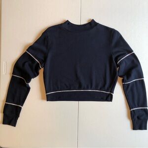 Tommy Hilfiger Navy Cropped Sweatshirt with White Trim Size S/P